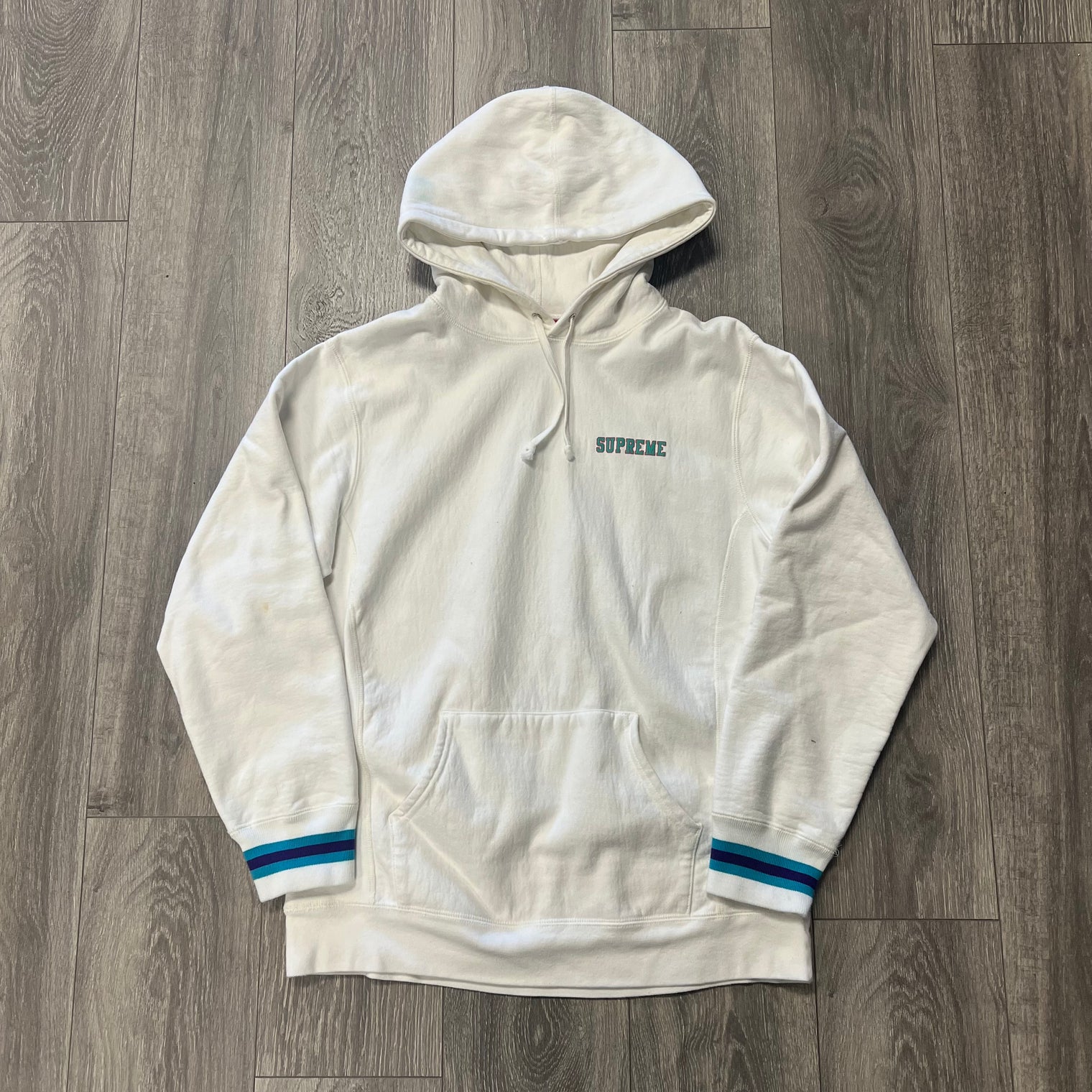 Supreme Striped Cuff Hoodie White (USED)