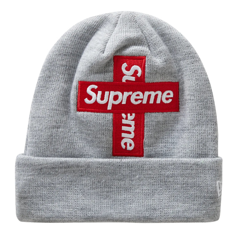 Supreme New Era Cross Box Logo Beanie Heather Grey