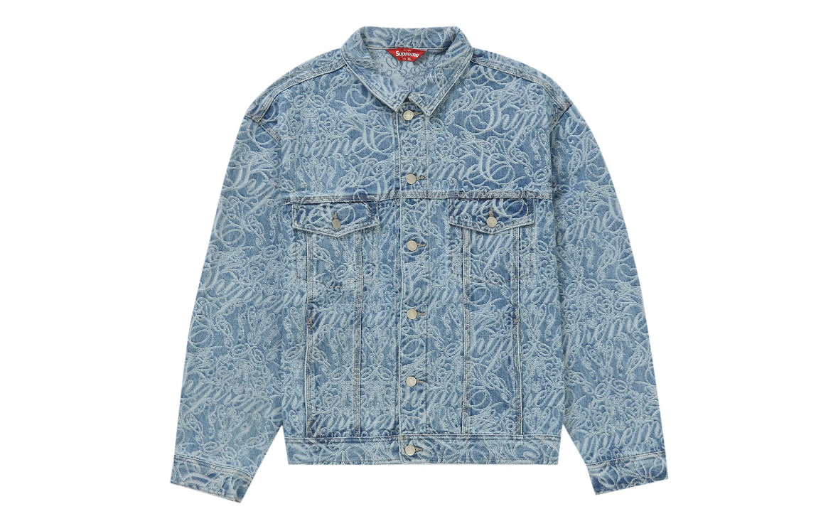Supreme Script Jacquard Denim Trucker Jacket (USED)