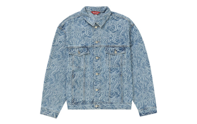 Supreme Script Jacquard Denim Trucker Jacket (USED)