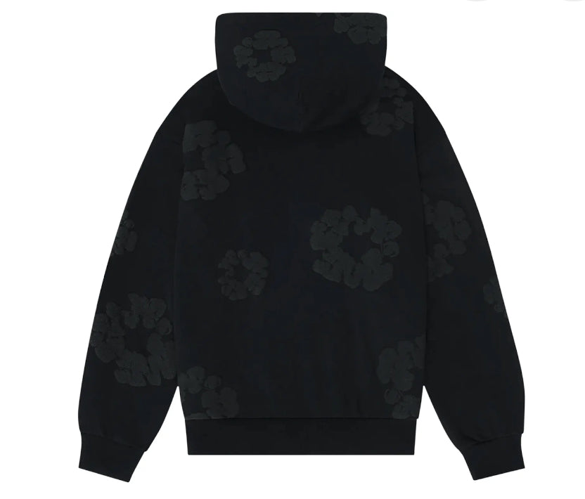 Black Monochrome Denim Tear Hoodie