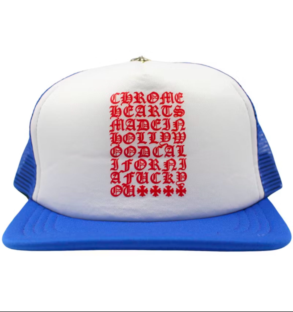 Chrome Hearts Eyechart Trucker Hat Blue/White/Red