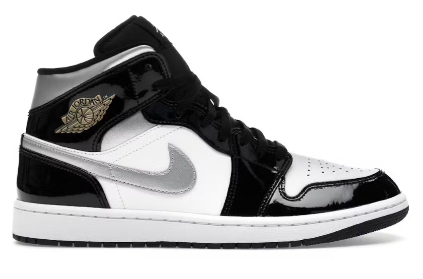 Patent Black White Metallic Silver Metallic Gold Jordan 1 Mid SE (No Lid)