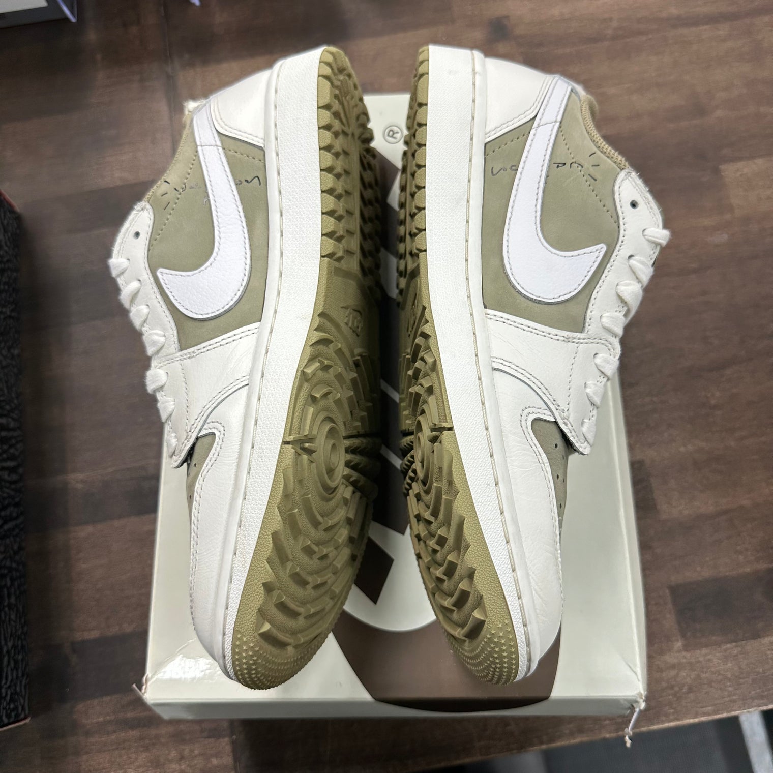 Neutral Olive Travis Scott Jordan 1 Low Golf (USED)