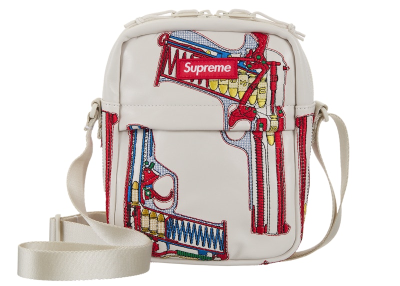 Supreme Guns Embroidered Leather Shoulder Bag White