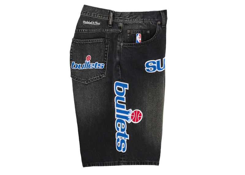 Supreme Mitchell & Ness Washington Bullets Baggy Denim Short Black