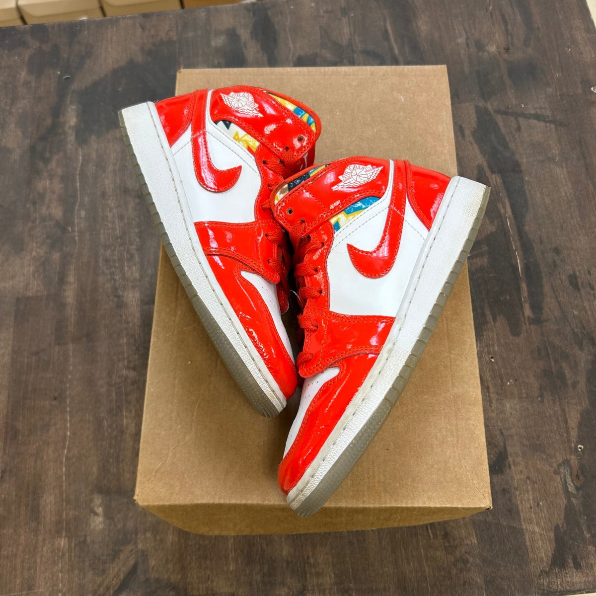 Jordan 1 Mid Barcelona Sweater Red Patent (GS) Size 4Y (Pre-Owned) - Image 1