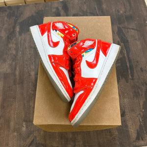 Jordan 1 Mid Barcelona Sweater Red Patent (GS) Size 4Y (Pre-Owned) - Image 1