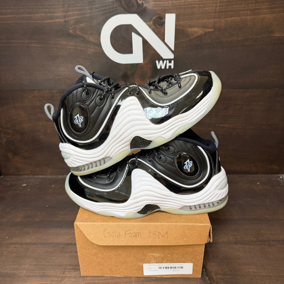 Nike Air Penny 2 Black Patent Football Grey Size 9.5 (Pre-Owned) - Image 1