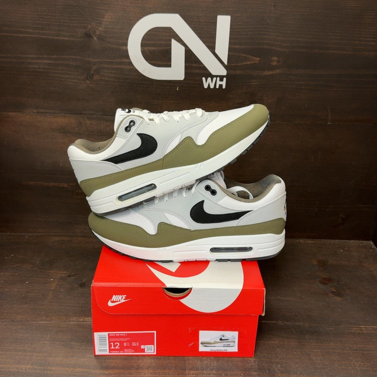 Nike Air Max 1 White Black Medium Olive - Image 1