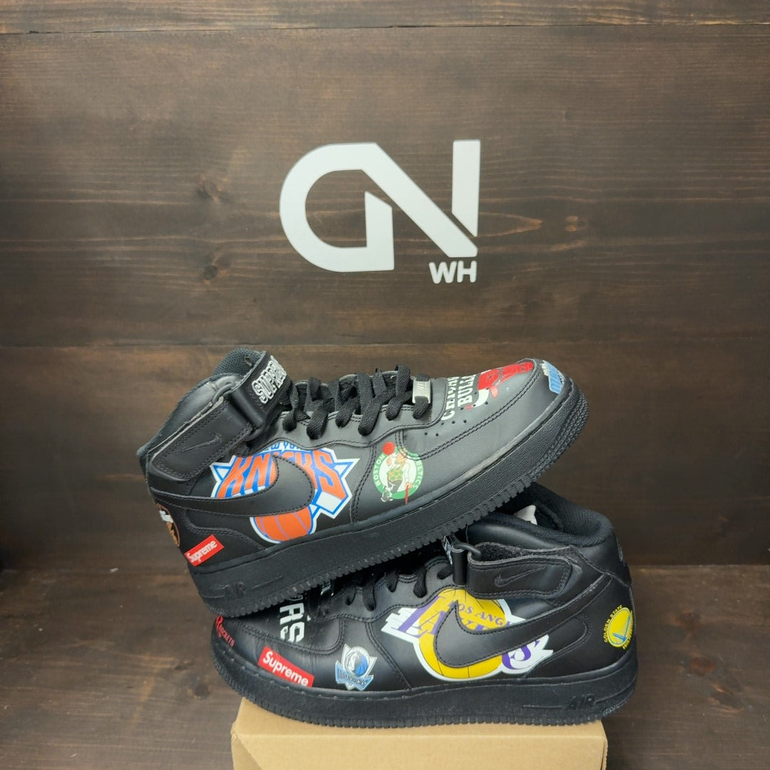 Nike Air Force 1 Mid Supreme NBA Black Size 8 (Pre-Owned) - Image 1