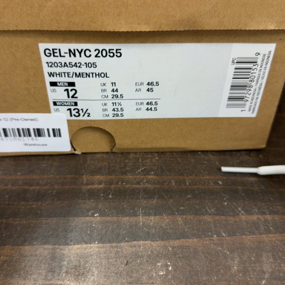 ASICS Gel-NYC 2055 White Menthol Size 12 (Pre-Owned) - aux