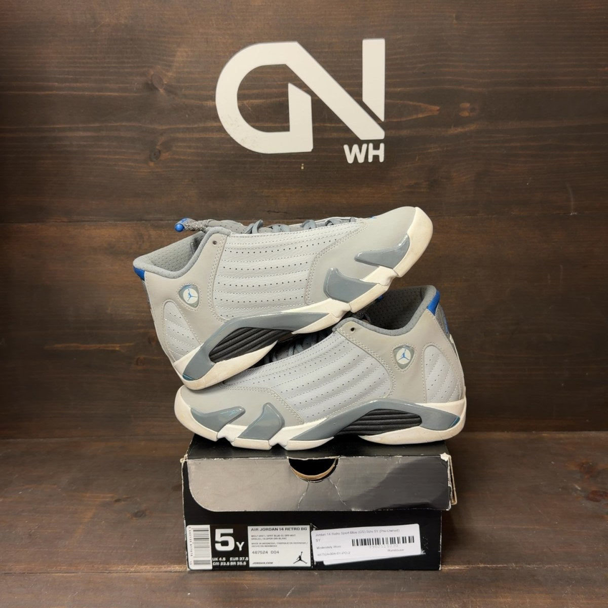 Jordan 14 Retro Sport Blue (GS) Size 5Y (Pre-Owned) - front