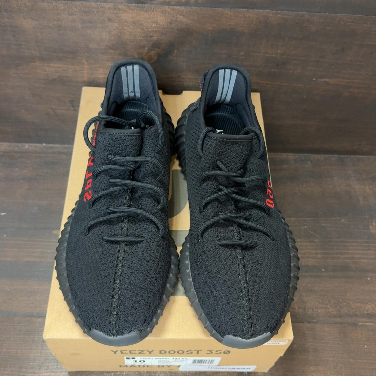 adidas Yeezy Boost 350 V2 Black Red Size 10 (Pre-Owned) - tag