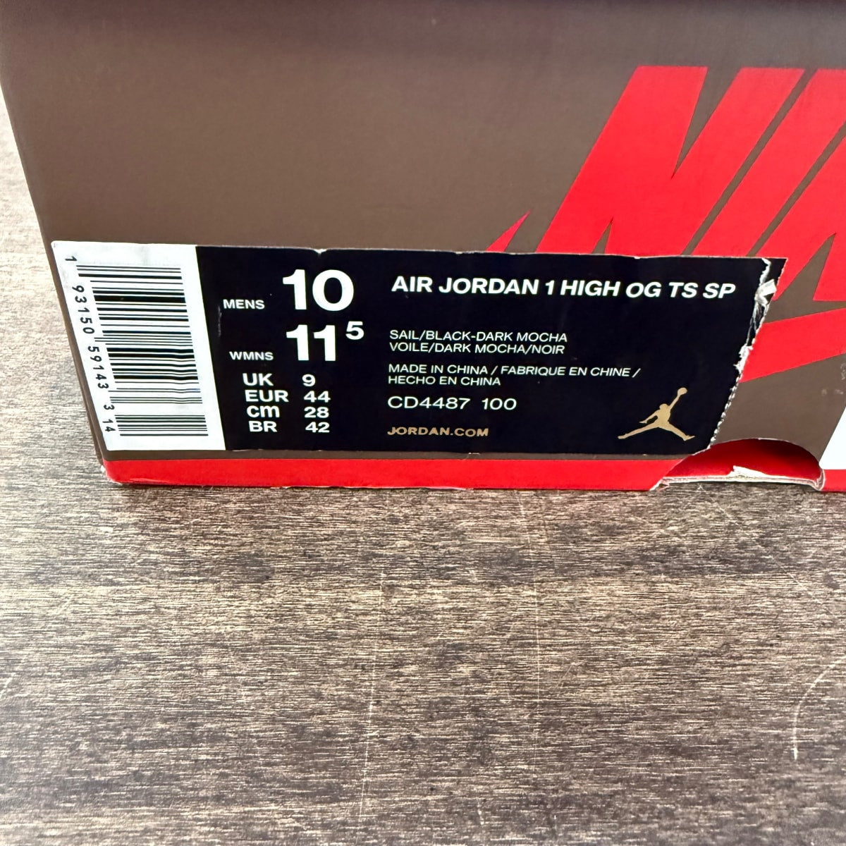 Jordan 1 Retro High OG SP Travis Scott Mocha Size 10 (Pre-Owned)