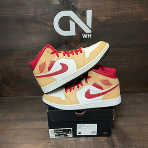 Jordan 1 Mid Light Curry Cardinal - Image 1