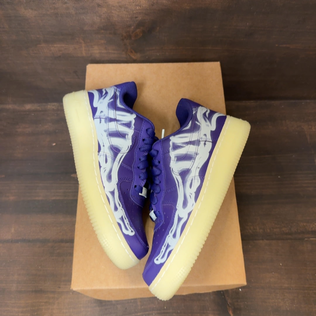 Nike Air Force 1 Low '07 QS Purple Skeleton Halloween (2021) Size 5 (Pre-Owned) - Image 2