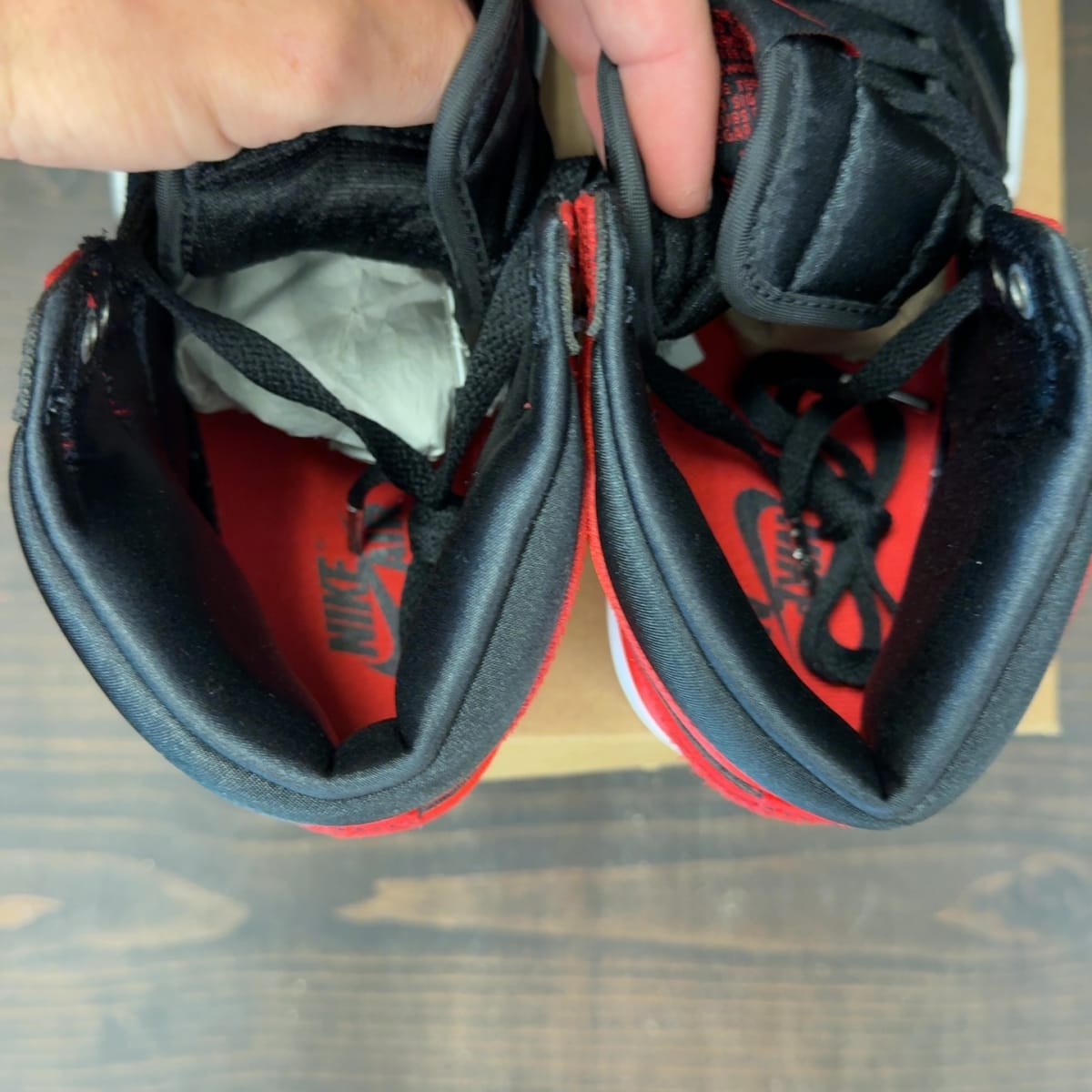 Jordan 1 Retro High OG Satin Bred (Women's) Size 10W - aux