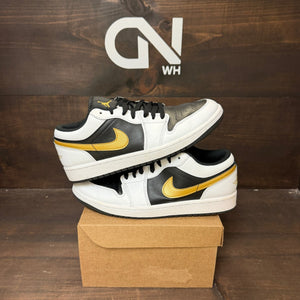 Jordan 1 Low White Black Metallic Gold Swoosh Size 9 (Pre-Owned) - Image 1