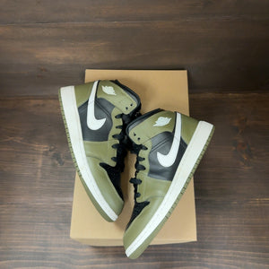 Jordan 1 Mid Black White Olive (GS) Size 7Y (Pre-Owned) - Image 2