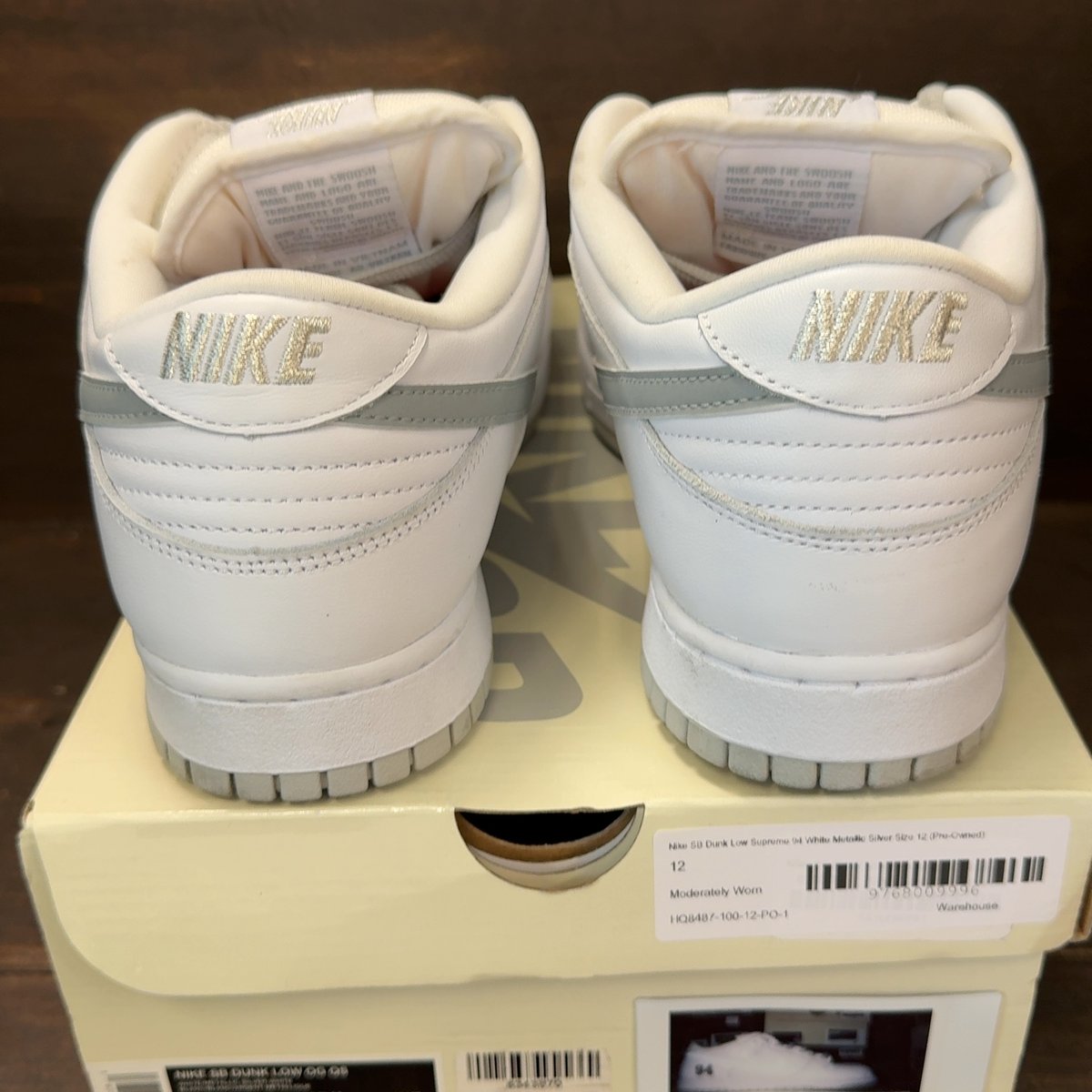 Nike SB Dunk Low Supreme 94 White Metallic Silver Size 12 (Pre-Owned) - aux