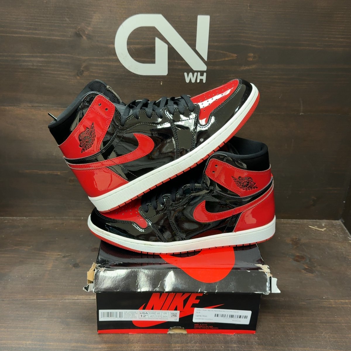 Jordan 1 Retro High OG Patent Bred Size 12.5 (Pre-Owned) - front