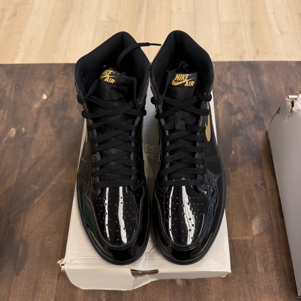 Jordan 1 Retro High Black Metallic Gold (2020) Size 12 (Pre-Owned) - Image 2