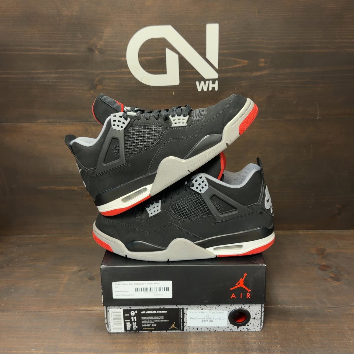 Jordan 4 Retro Bred (2019) Size 9.5 (Pre-Owned) - front