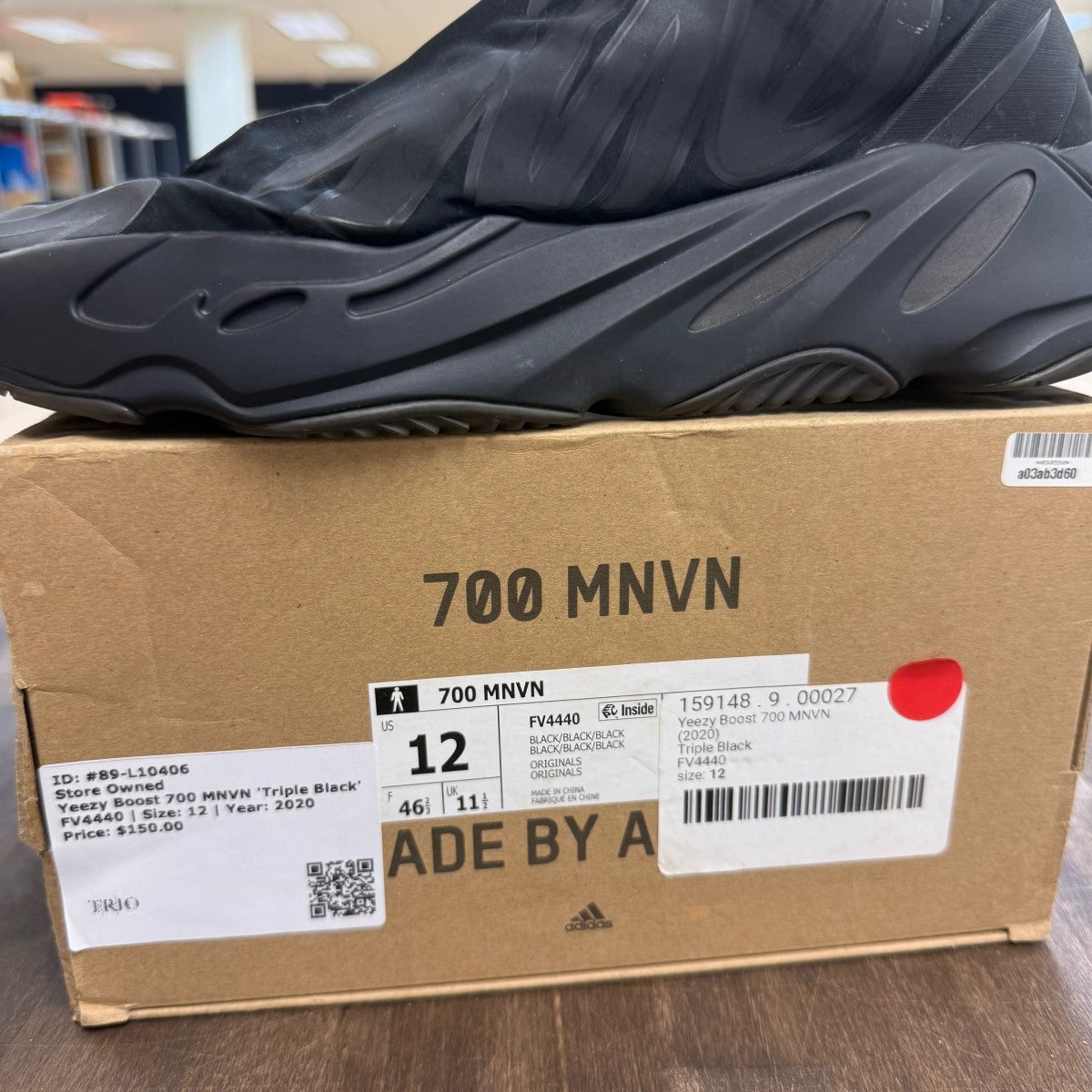 adidas Yeezy Boost 700 MNVN Triple Black Size 12 (Pre-Owned) - Image 7
