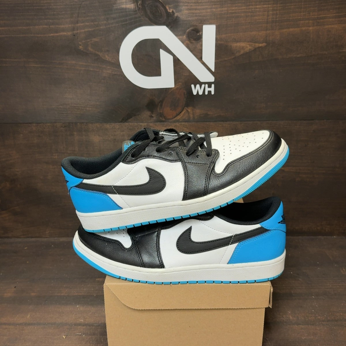 Jordan 1 Retro Low OG Black Dark Powder Blue Size 12 (Pre-Owned) - Image 1