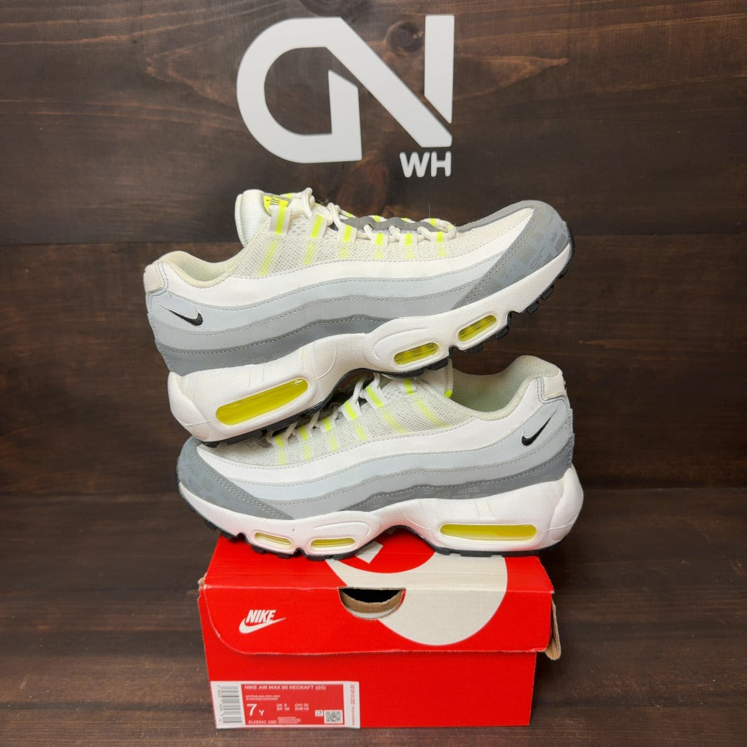 Nike Air Max 95 Recraft White Grey Volt (GS) Size 7Y (Pre-Owned)