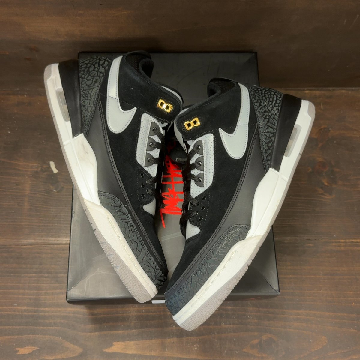 Jordan 3 Retro Tinker Black Cement Gold Size 14 (Pre-Owned) - back
