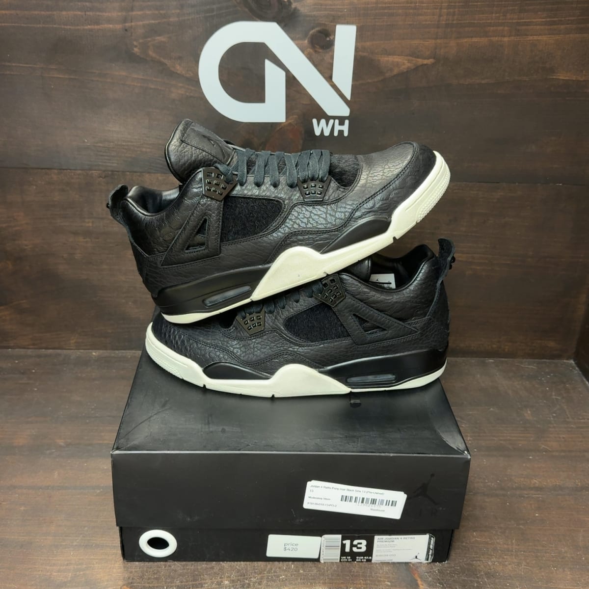 Jordan 4 Retro Pony Hair Black Size 13 (Pre-Owned) - front