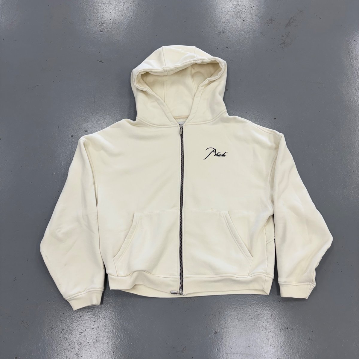 Rhude Off-White Embroidered Cursive Script ZipUp Size Large (Pre-Owned) - front