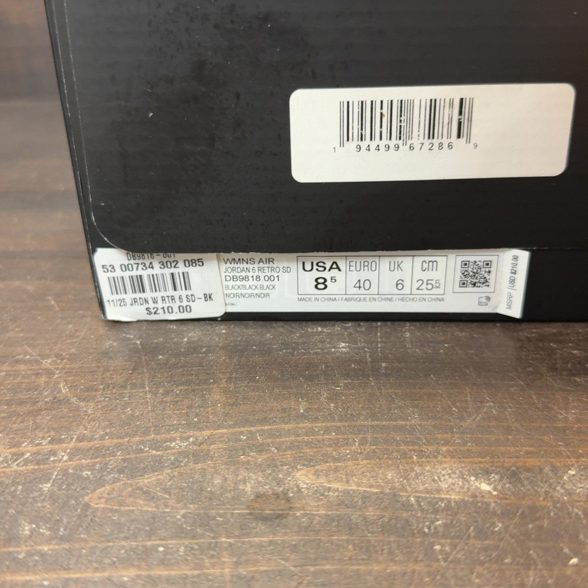 Jordan 6 Retro SD Triple Black (Women's) Size 8.5W (Pre-Owned)