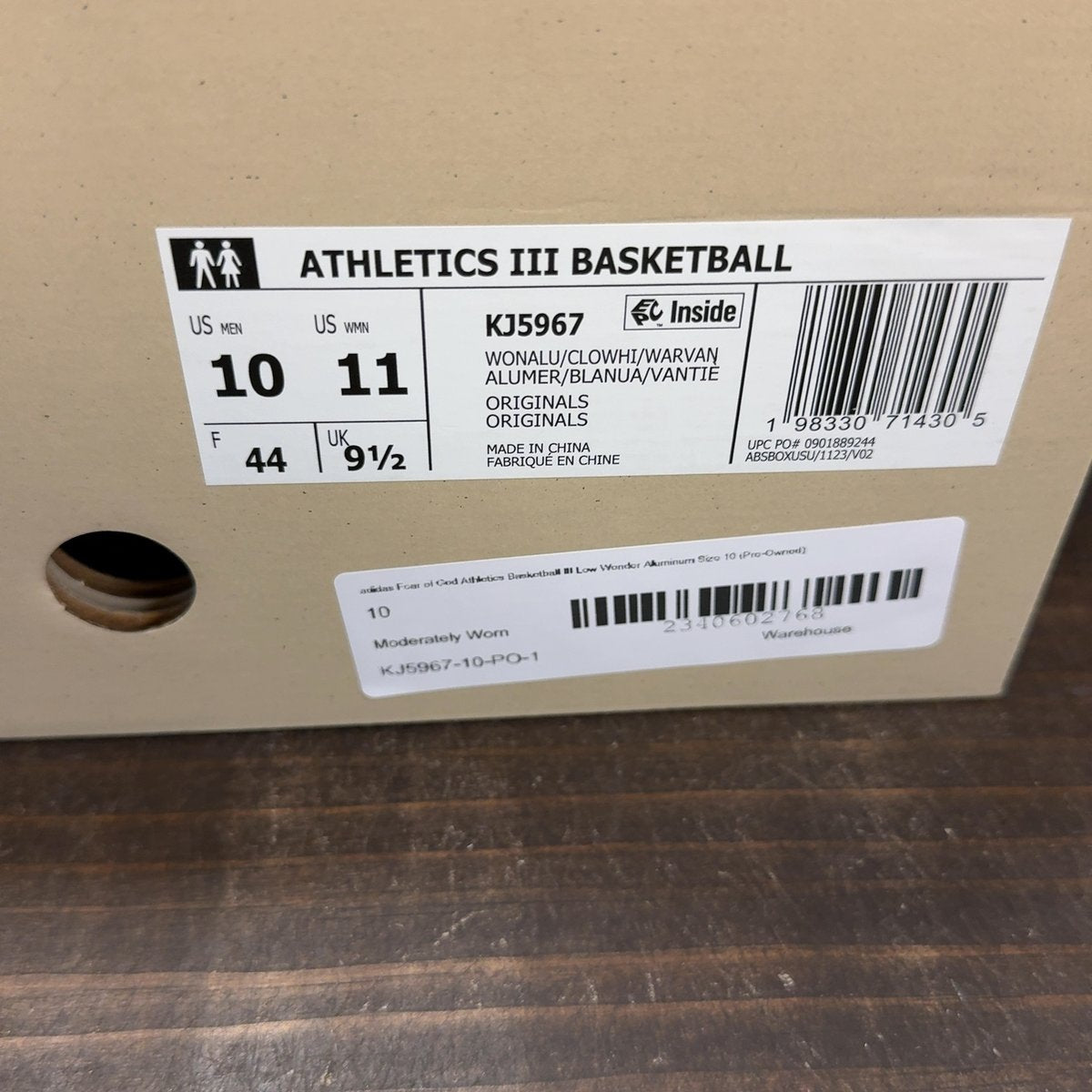 adidas Fear of God Athletics Basketball III Low Wonder Aluminum Size 10 (Pre-Owned) - aux