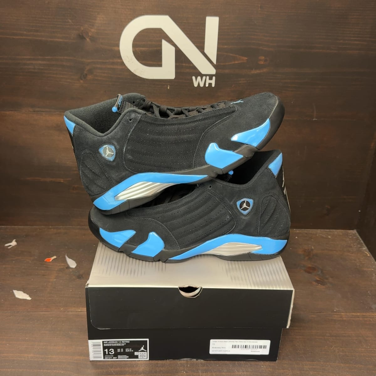 Jordan 14 Retro Black University Blue (2026) Size 13 (Pre-Owned) - front