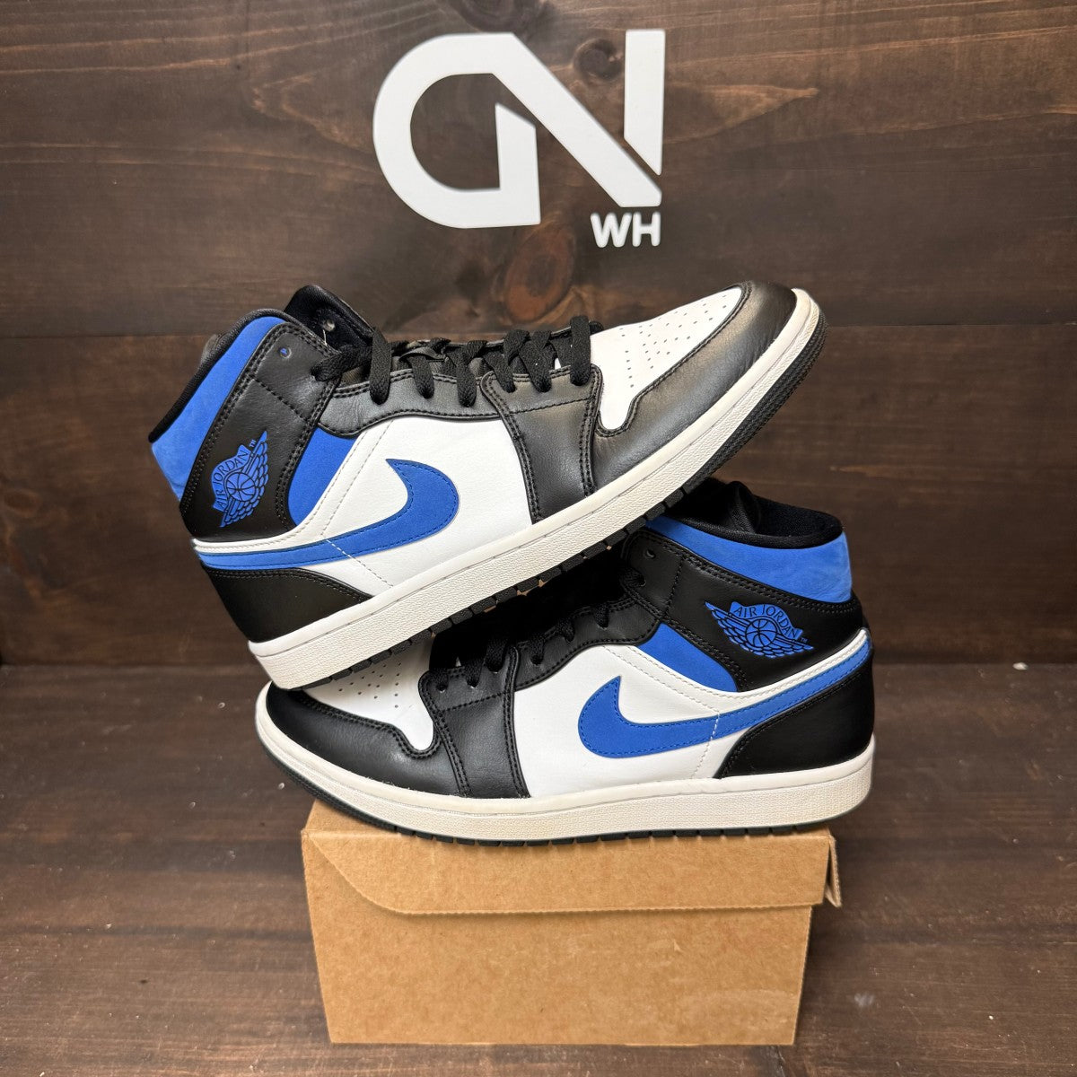 Jordan 1 Mid White Black Racer Blue Size 8.5 (Pre-Owned) - Image 1