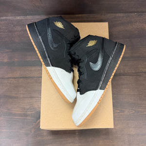 Jordan 1 Mid Black White Gold (GS) Size 7.5Y (Pre-Owned) - Image 2