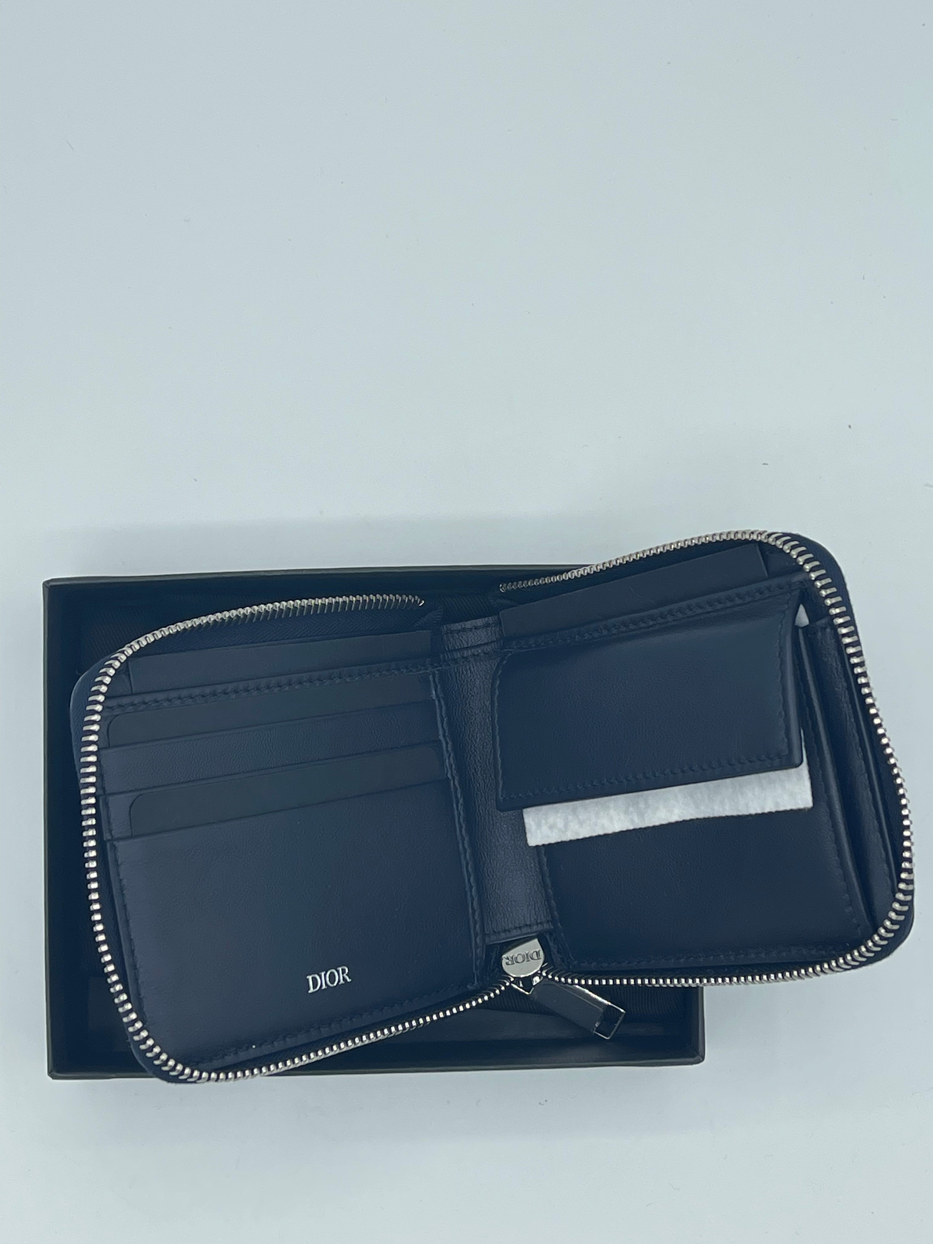 Dior x Jordan Wings Zip Wallet (4 Card Slot) Grey in Calfskin with