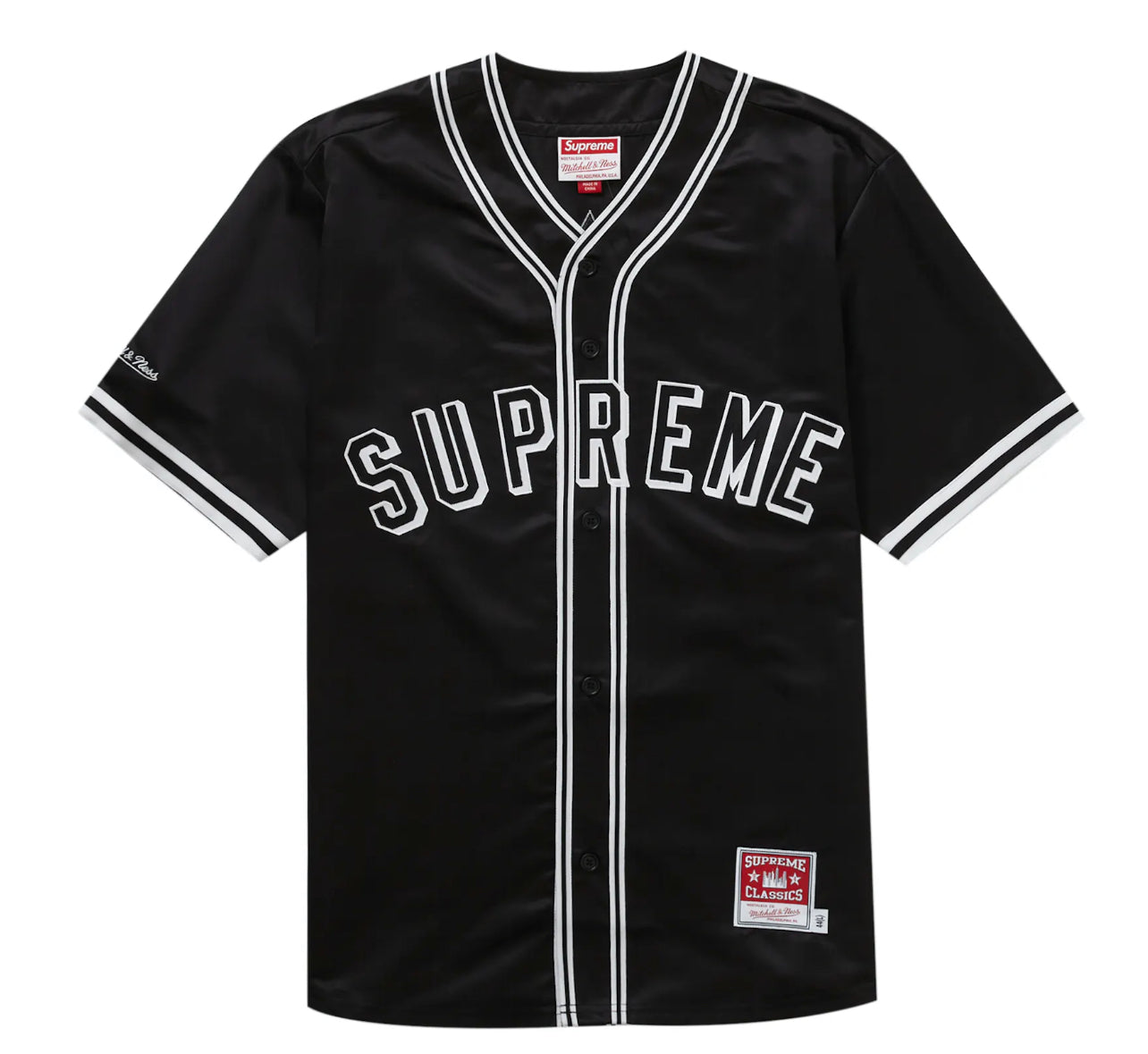 Supreme Satin Baseball Jersey Mitchel & Ness Black