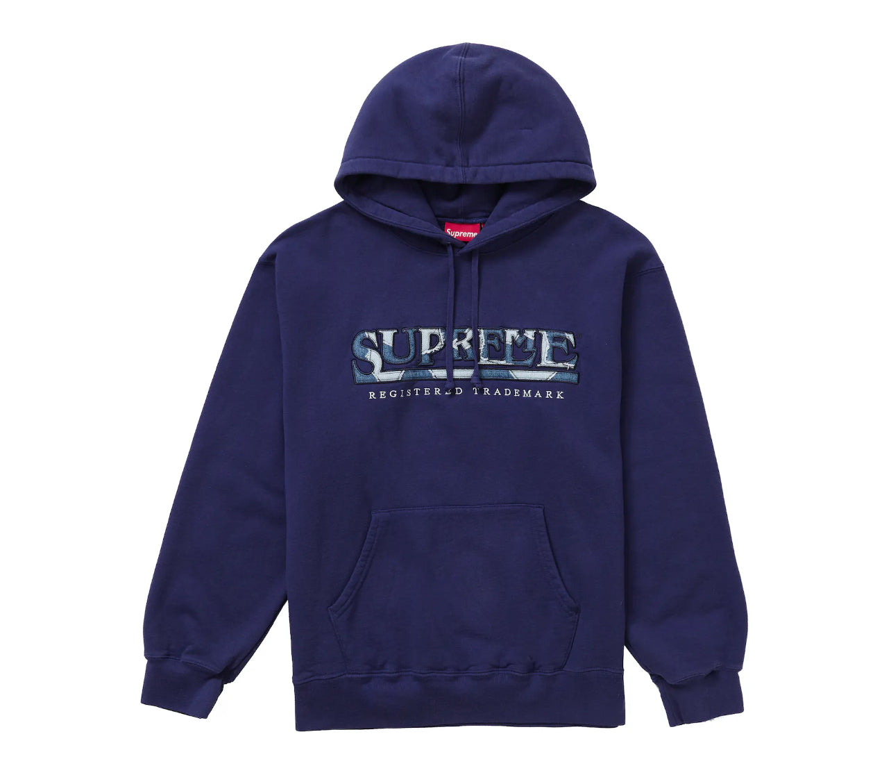 Supreme Denim Logo Hooded Sweatshirt Washed Navy