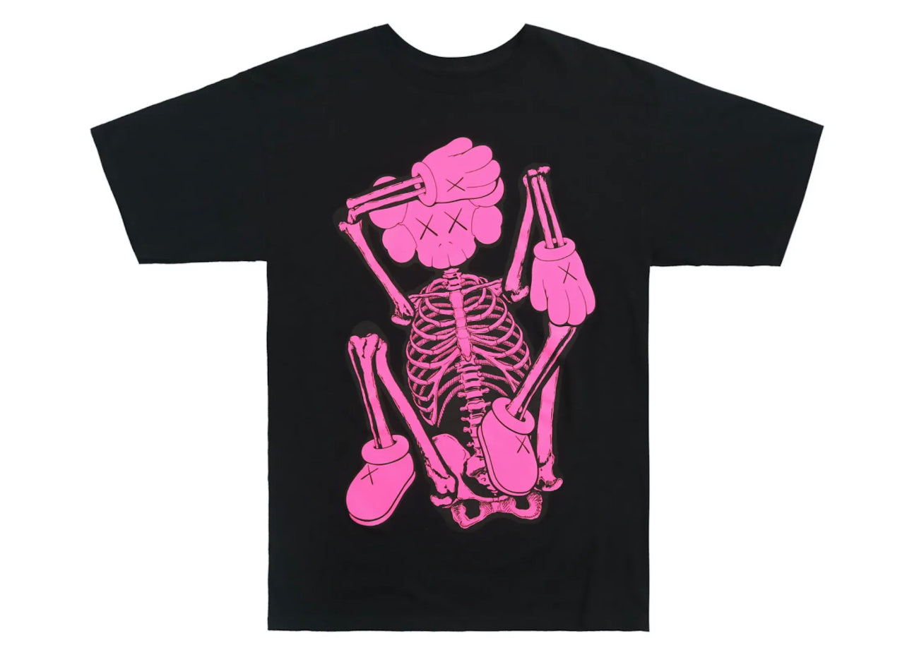 Kaws Skeleton New Fiction T-Shirt Pink